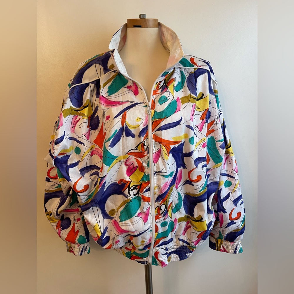 Vintage 90s Lavon Colorful Abstract Print Windbreaker Track Jacket Women Large - Picture 4 of 8
